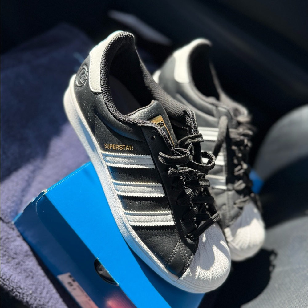 Adidas Superstar Black and White with Gold Accents